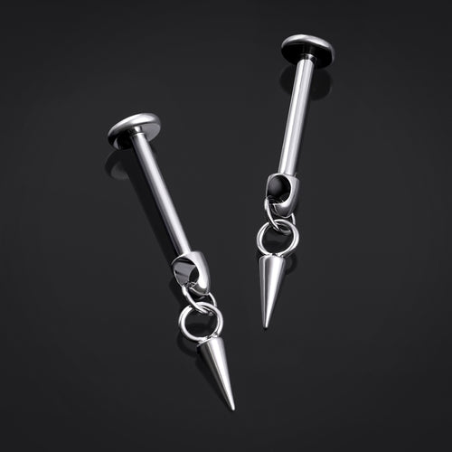 Titanium Internally Threaded Silver Spike Dangle Labret Stud 1.2mm Gauge