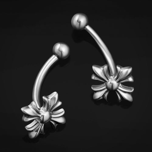 Silver Gothic Cross Vertical Labret Internally Threaded Titanium Curved Barbell 1.2mm Gauge