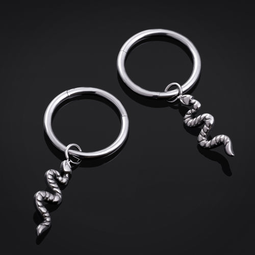 ASTM F136 Titan Silber Clicker Nasen-/Ohrpiercing mit Schlangenanhänger