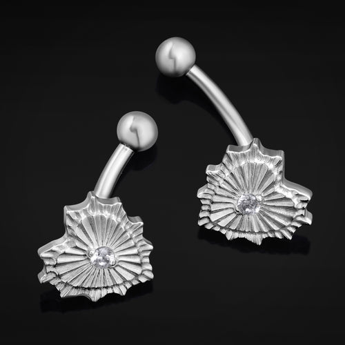 Silver Jewelled Sacred Heart Vertical Labret Internally Threaded Titanium Curved Barbell 1.2mm Gauge