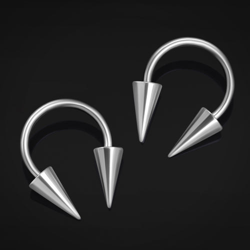 Horseshoe Barbell, Silver, Gothic Spiked Cone, Internally Threaded, Titanium