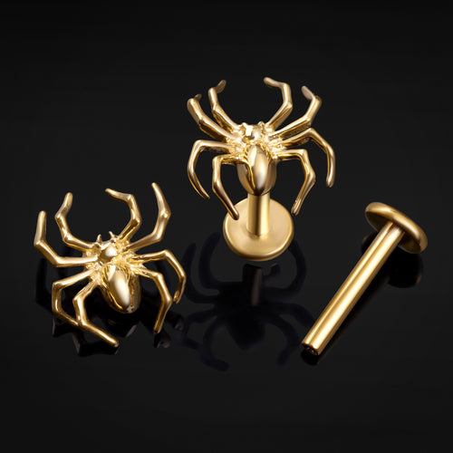 Titanium Internally Threaded Gold Spider Labret Stud 1.2mm Gauge