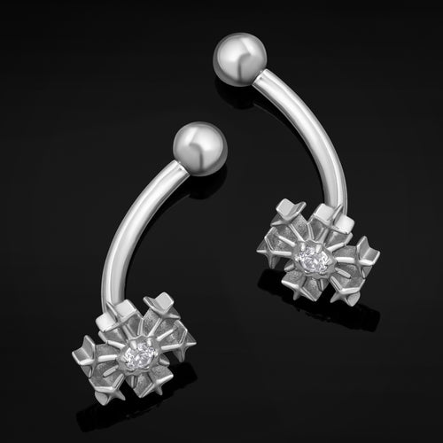 Silver Jewelled Snowflake Vertical Labret Internally Threaded Titanium Curved Barbell 1.2mm Gauge