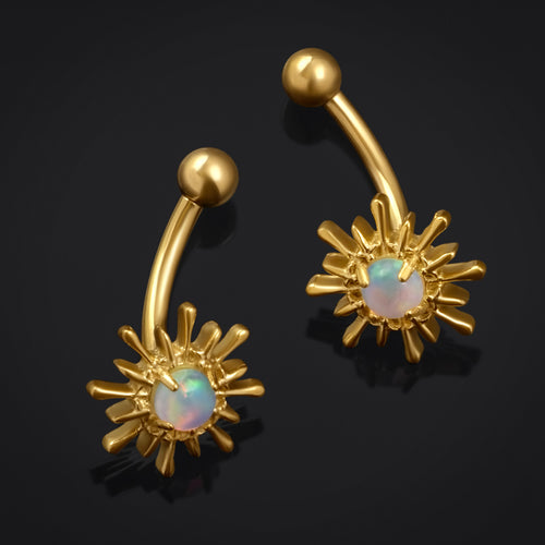 Gold Opal Sparkle Vertical Labret Internally Threaded Titanium Curved Barbell 1.2mm Gauge