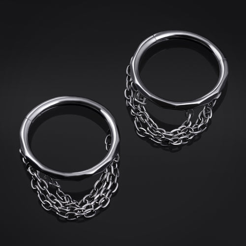 Silver Triple Chain Dangle ASTM F136 Titanium Segment Clicker Nose Helix Ear Ring