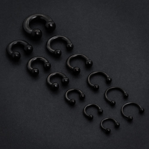 Black Titanium Nose Ring, Circular Barbell Piercing - Horseshoe Septum - 0G, 2G, 4G, 6G, 8G, 10G, 12G - Sizes 5mm to 12mm