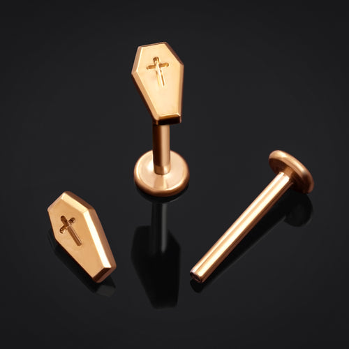 Titanium Internally Threaded Gold Coffin Labret Stud 1.2mm Gauge
