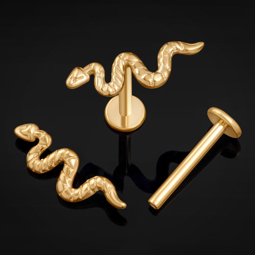 Gold Snake Internally Threaded Titanium Labret Stud 1.2mm Gauge