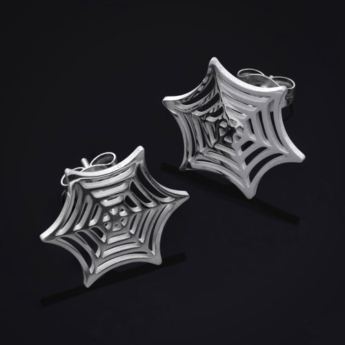 Titanium Silver Spider Web Stud Earrings (Pair)