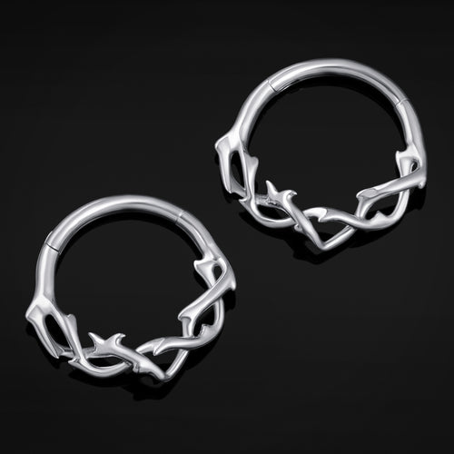 Silver Twisted Thorns ASTM F136 Titanium Segment Clicker Septum Nose Ring