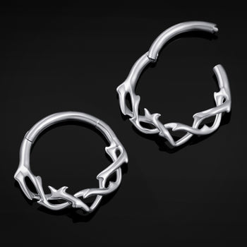 Silver Twisted Thorns ASTM F136 Titanium Segment Clicker Septum Nose Ring
