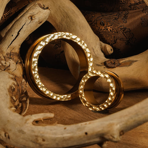Hammered Gold Screwback Stainless Steel Tunnel