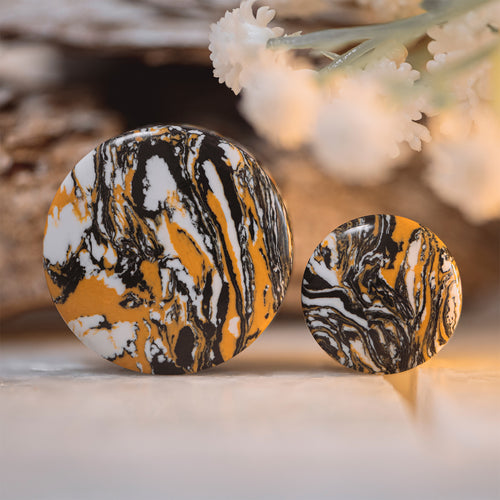 Marble Orange & Black Stone Plug / Gauge