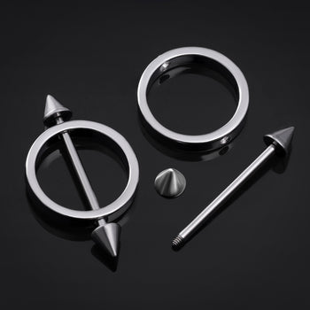 Hammered Stainless Steel Gothic Black Spiked Huggie Hoop Earrings (Pair)