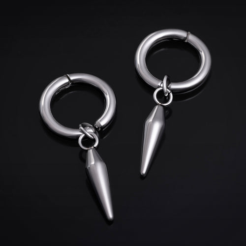Edelstahl Silber Clip-On Creolen mit Spike-Anhänger (Paar)