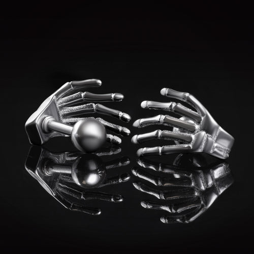 316L Stainless Steel Silver Skeleton Hand Stud Earrings (Pair)