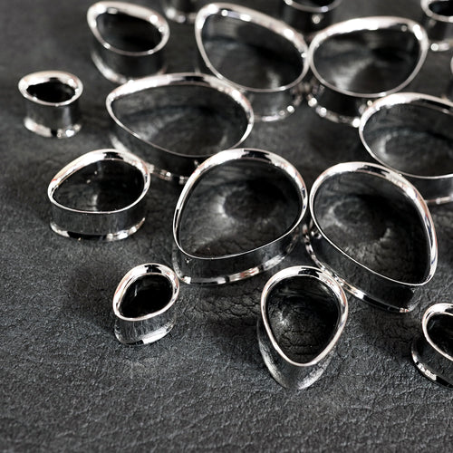 Silver Steel Teardrop Tunnel / Plug / Gauge
