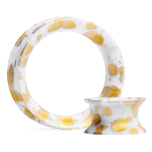 Splatter White & Gold Eyelet Silicone Ear Tunnel