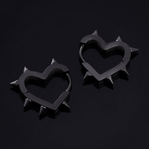 Edelstahl Schwarze Stachelherz Huggie Creolen (Paar)