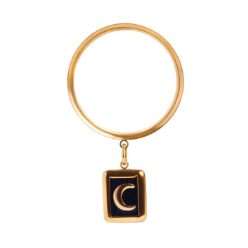 The Crescent Charm Gold Steel Double Flared Tunnel Dangle / Plug / Gauge