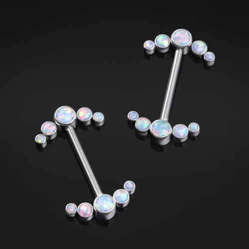 Titanium Internally Threaded Curved Opal Nipple Bar Cluster 1.6mm Gauge in Silver
