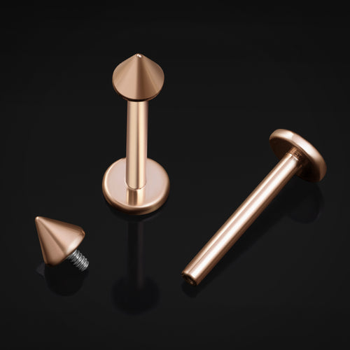 Titanium Internally Threaded Labret Stud 1.2mm Gauge in Rose Gold with Cone