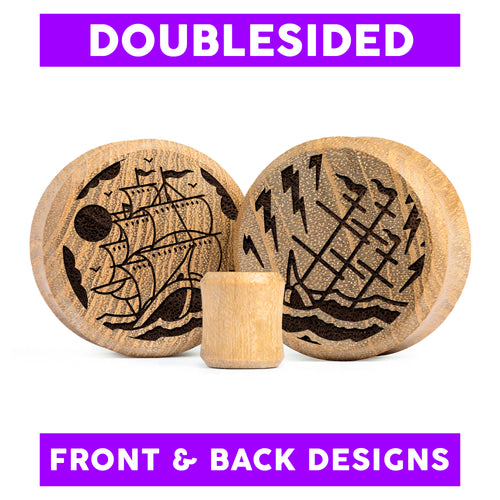 Doublesided Sinking Ship Plug / Gauge - Teak Wood | Flat Faced Double Flare