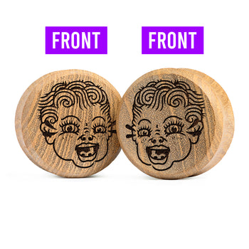 Doppelter Weinen Kewpie Plug / Gauge - Teakholz | Doppelaufgeweitet mit flachem Gesicht