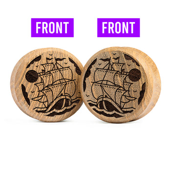 Doublesided Sinking Ship Plug / Gauge - Teak Wood | Flat Faced Double Flare