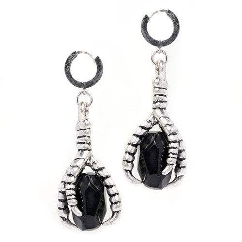 Black Onyx & Silver Bird Claw Earrings (Pair)