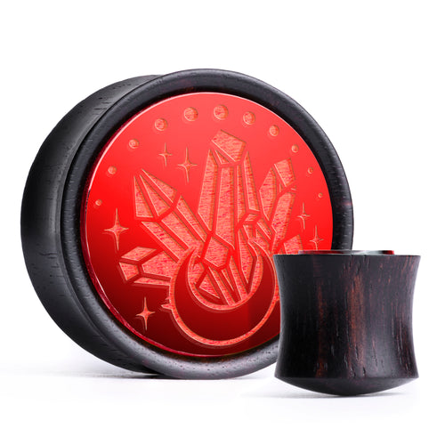 Crystal Moon Plug / Gauge - Red Inlay Ebony Wood | Convex Double Flare