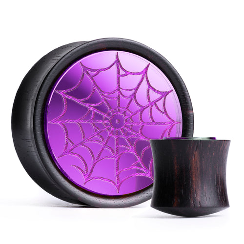 Spider Web Plug / Gauge - Purple Inlay Ebony Wood | Convex Double Flare