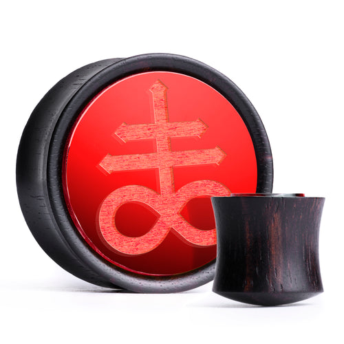 Leviathan Cross Plug / Gauge - Red Inlay Ebony Wood | Convex Double Flare
