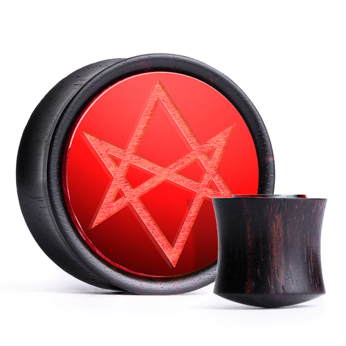 Hexagram Plug / Gauge - Red Inlay Ebony Wood | Convex Double Flare