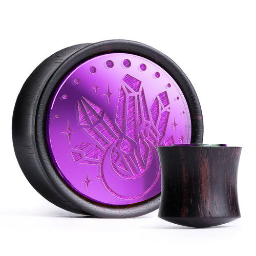 Crystal Moon Plug / Gauge - Purple Inlay Ebony Wood | Convex Double Flare