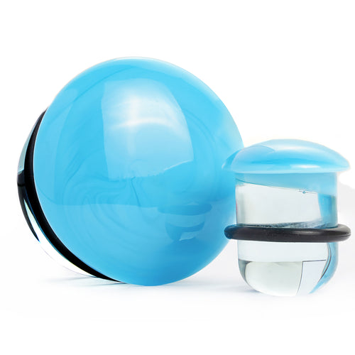 Clear & Blue Single Flare Glass Plug / Gauge