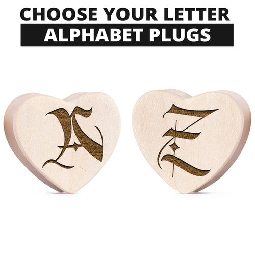 Setzen Sie einzelne herzförmige Plugs/Messgeräte aus verziertem Krokodilholz mit Initialen ein