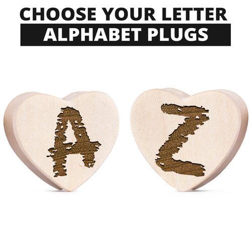 Setzen Sie einzelne herzförmige Plugs/Messgeräte aus Krokodilholz mit Initialen ein