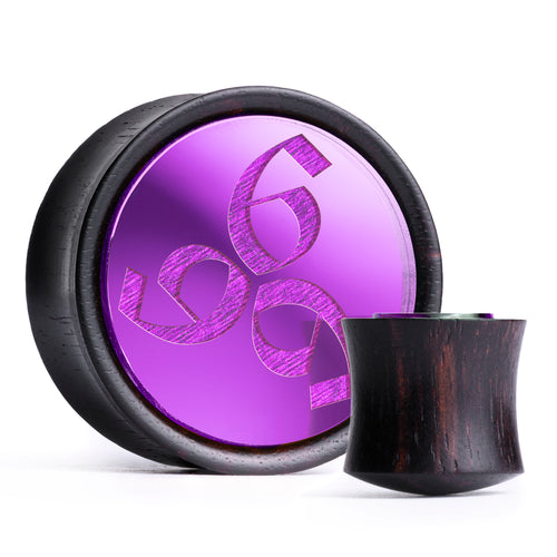 666 Plug / Gauge - Purple Inlay Ebony Wood | Convex Double Flare