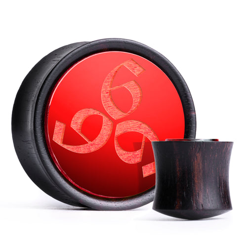 666 Plug / Gauge - Red Inlay Ebony Wood | Convex Double Flare