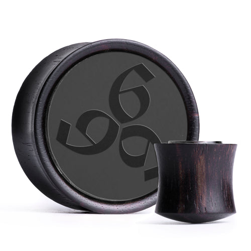 666 Plug / Gauge - Black Inlay Ebony Wood | Convex Double Flare