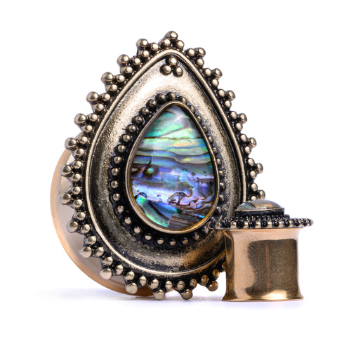 Brass Abalone Teardrop Plug - Metal Plug / Gauge