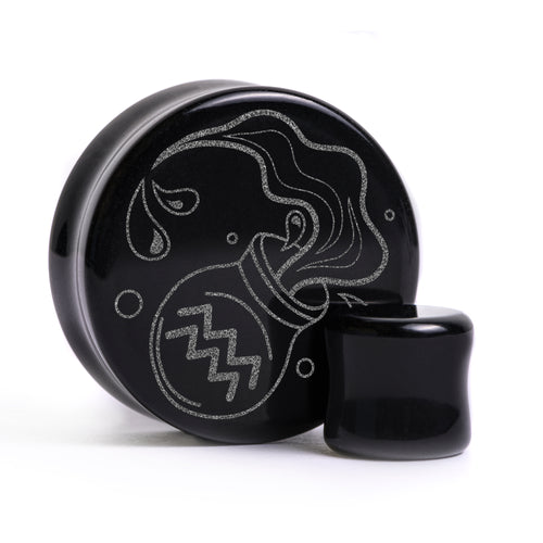 Wassermann Zodiac Plug / gauge - Schwarzes Glas | Doppelaufgeweitet mit flachem Gesicht