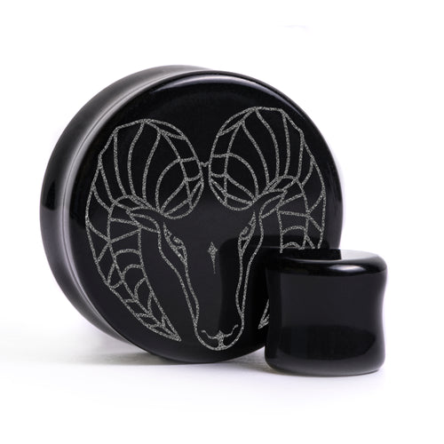 Aries Zodiac Plug / Gauge - Black Glass | Flat Faced Double Flare