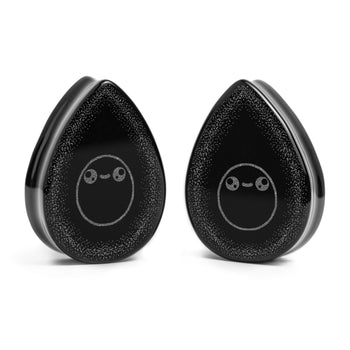 Avocado Plug / Gauge - Teardrop Black Glass | Flat Faced Double Flare