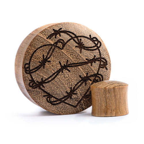Barbed Wire Heart Plug / Gauge - Teak Wood | Convex Double Flare