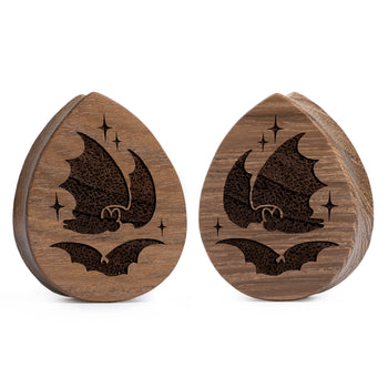 Bat Plug / Gauge - Teardrop Teak Wood | Flat Faced Double Flare