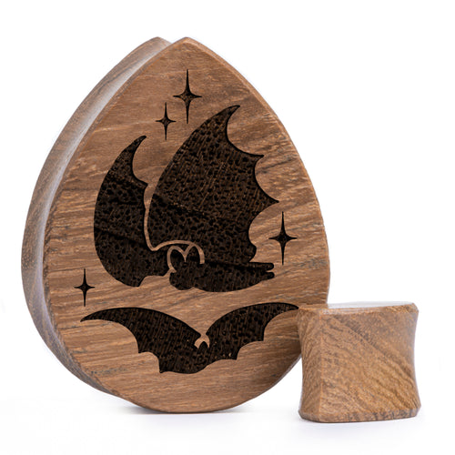 Bat Plug / Gauge - Teardrop Teak Wood | Flat Faced Double Flare