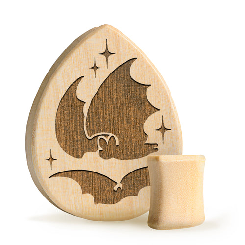 Bat Plug / Gauge - Teardrop Crocodile Wood | Flat Faced Double Flare