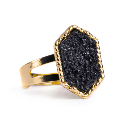 Schwarzer & goldener Druzy Ring